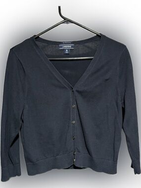 Lands' End Women's Black V-Neck Button-Up Cardigan Size M